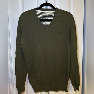 Diesel - Warm Cozy Casual Chic Festive Holiday Olive Green V-Neck Sweater Size S